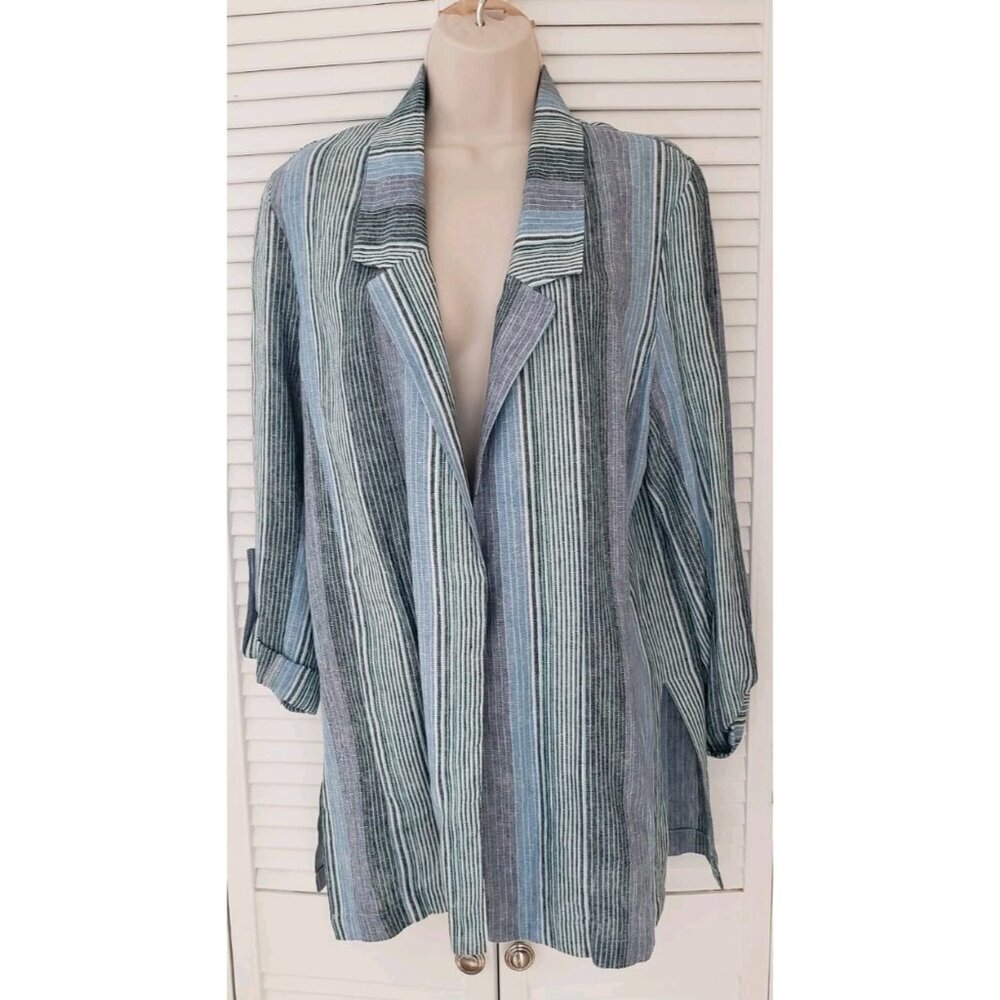 BAN•JARA OPEN FRONT STRIPED 3/4 SLEEVES BLAZER LARGE - Picture 2 of 7